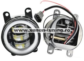 Set 2 proiectoare ceata LED Dacia, Renault, Nissan cu lumina alba, diamentru 3" / 90mm, 30W, 12/24V, carcasa aluminiu, mufa H11, H8 - FG-AW