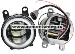   Set 2 proiectoare ceata LED Dacia, Renault, Nissan cu angel eyes, lumina alb+galben, diamentru 3" / 90mm, 30W, 12/24V, carcasa aluminiu, mufa H11, H8 - FG-AWYD